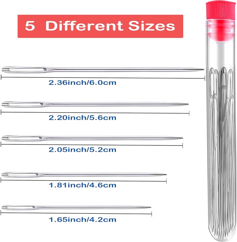 Orrdice 55 PCS Large Eye Sewing Needles, 5 Sizes Hand Sewing Needles, Including Embroidery - 50PCs with 4 Pcs Needle Threader and 1 Measuring Tape - Image 2
